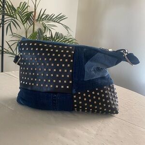 Studded Denim Shoulder Bag